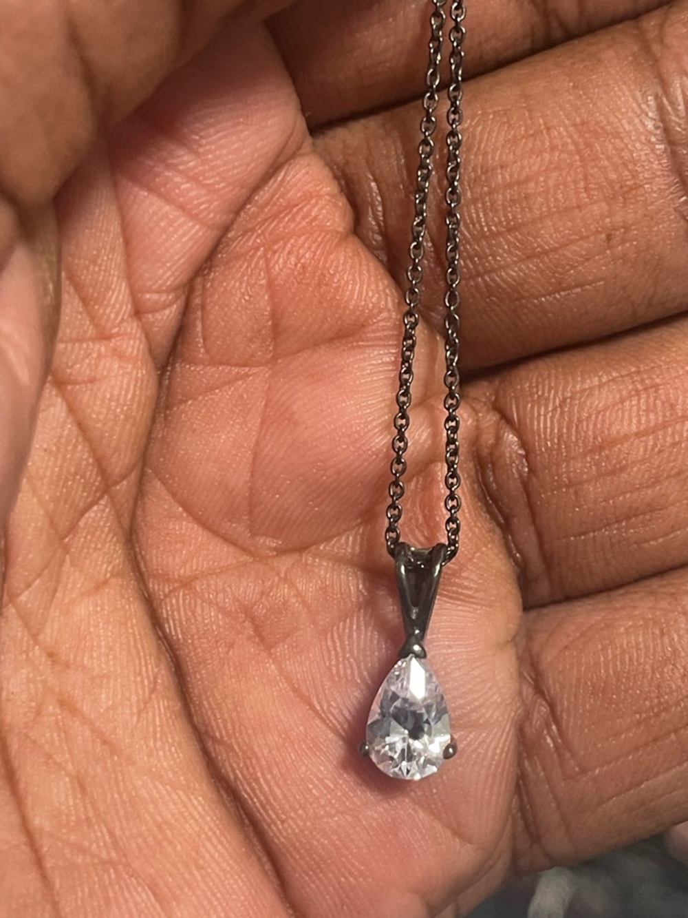Sterling Teardrop Crystal Necklace in Clear White
